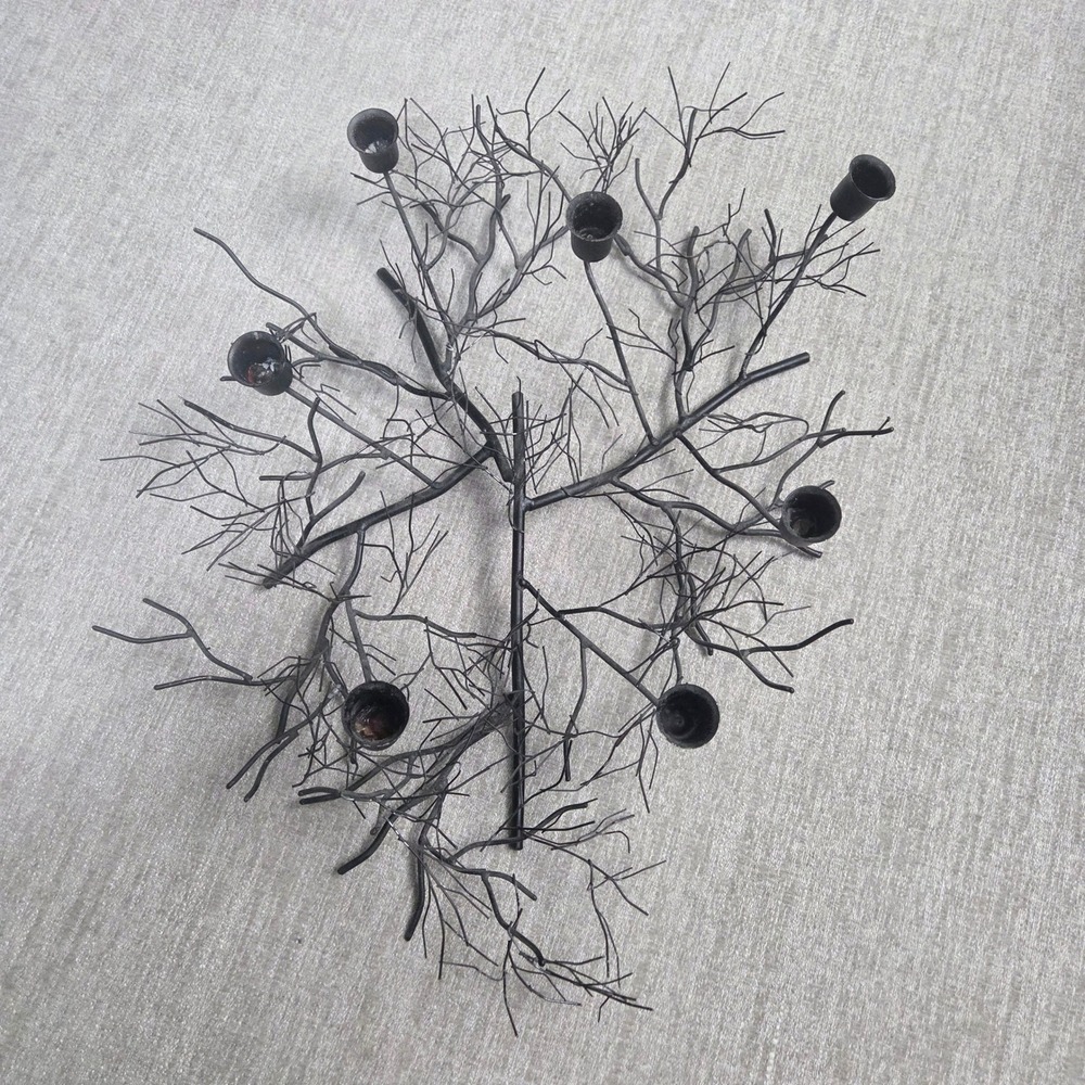 Black Metal Branch Candelabra 7 Arm Taper Candle Holder Gothic Tree Brutalist